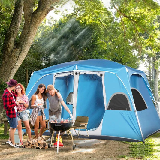 Outsunny Camping Tent, Family Tent 4-8 Person 2 Room Easy Set Up, Blue - ALL4U RETAILER LTD