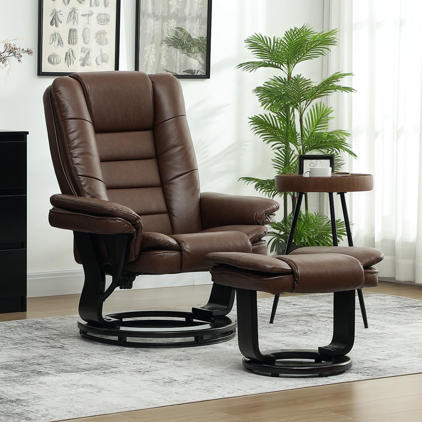 HOMCOM Faux Leather 135 Degree Reclining Chair And Footstool Set Brown For Ultimate Relaxation