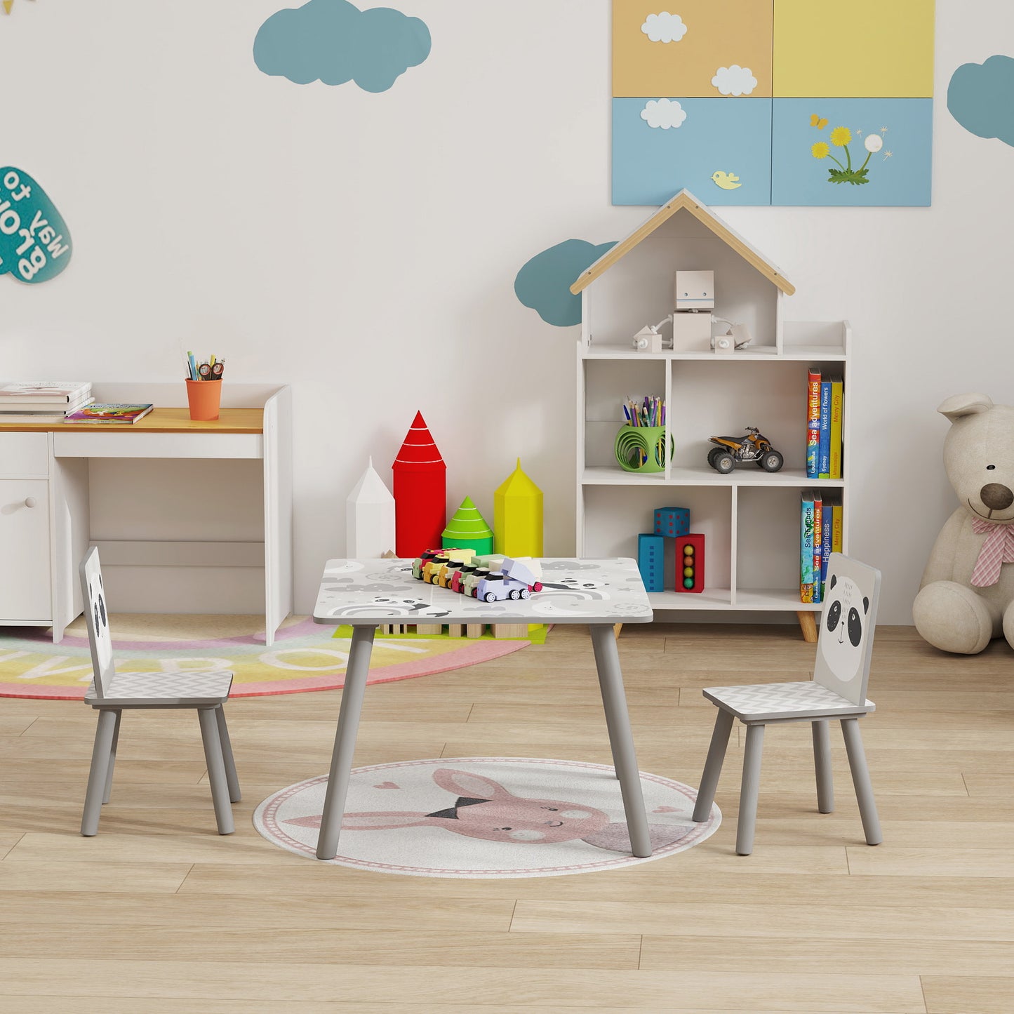 Zonekiz Kids Table And Chair Set For Ages 3 To 8 Grey Toddler Table With 2 Chairs