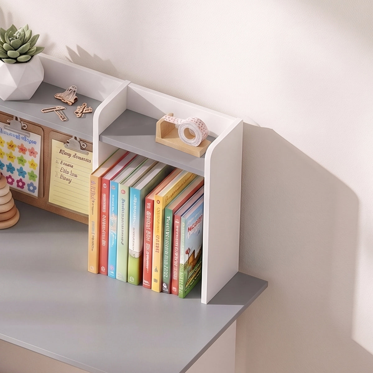 AIYAPLAY Grey Kids Desk and Chair Set With Storage and Adjustable Tablet Stand