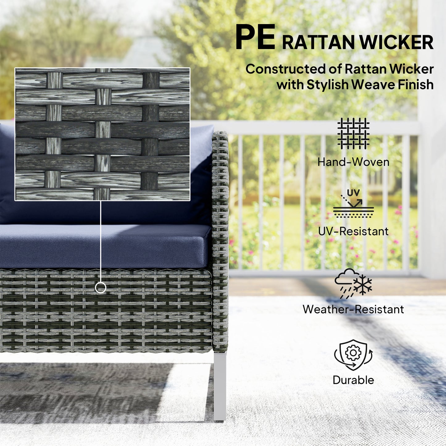 Outsunny 4 Piece Rattan Garden Furniture Set Outdoor Corner Sofa With Storage Table Cushions Dark Blue
