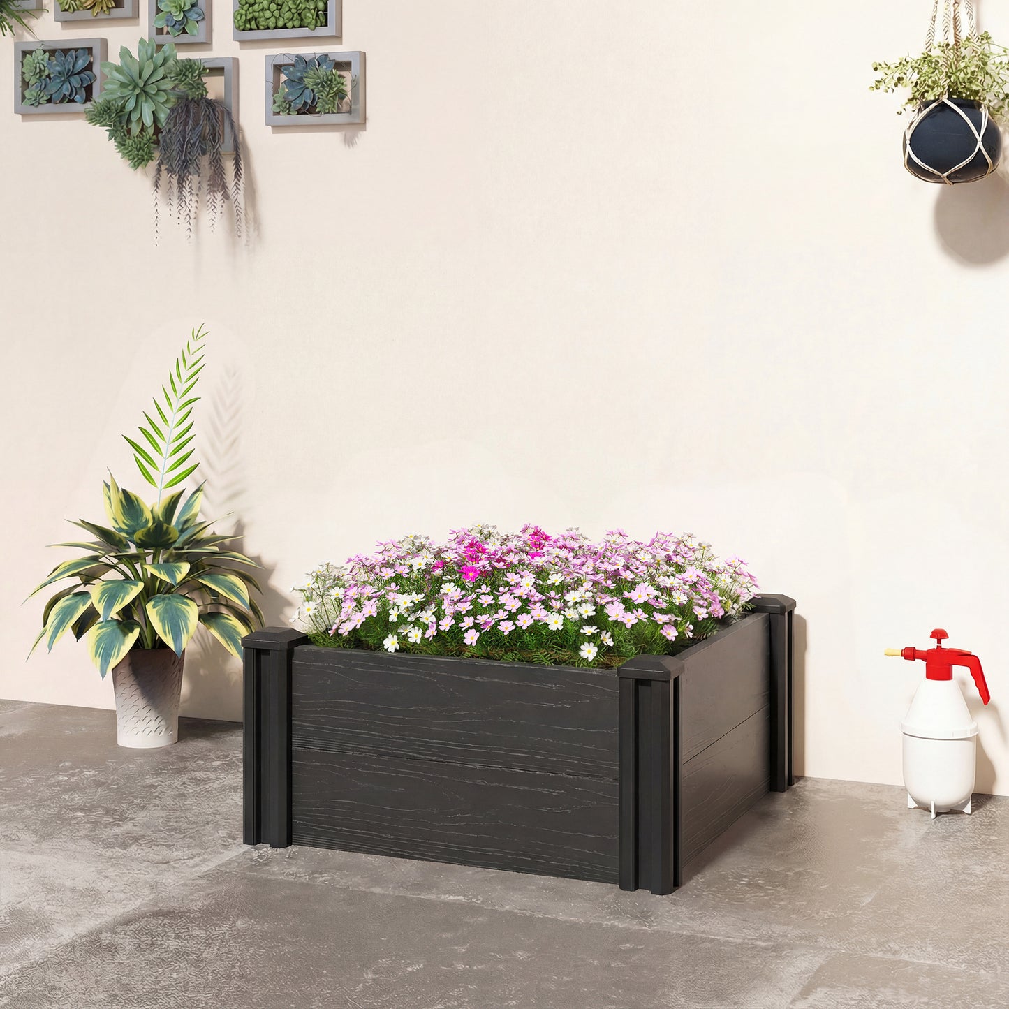 Outsunny Vinyl Raised Garden Bed Kit 2x2x1ft Modular Elevated Garden Box With Slotting Legs Open Bottom Dark Grey