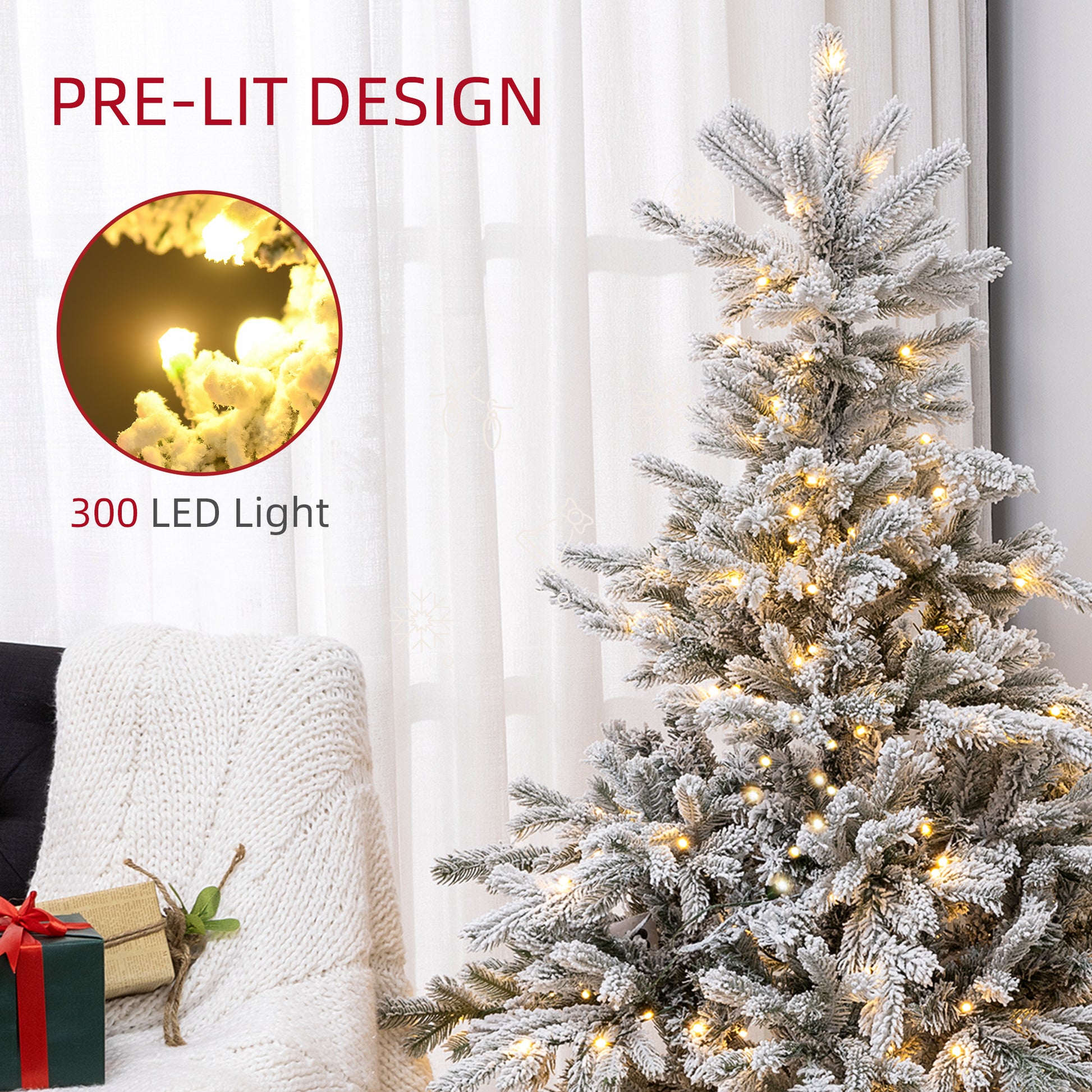 6ft Snow-Flocked Artificial Christmas Tree with Warm White LED Lights by HOMCOM - ALL4U RETAILER LTD