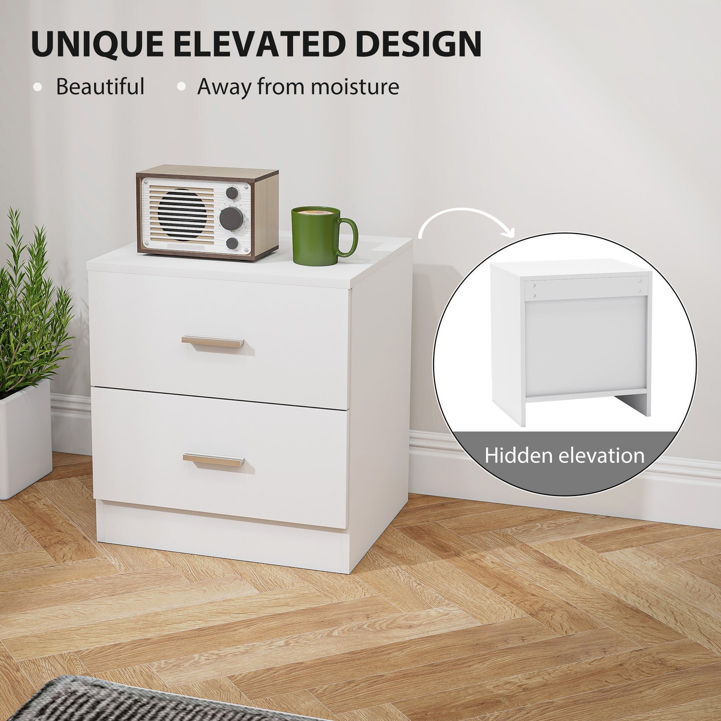 HOMCOM Set of 2 Modern Nightstands With 2 Storage Drawers White Bedside Tables for Bedroom and Living Room
