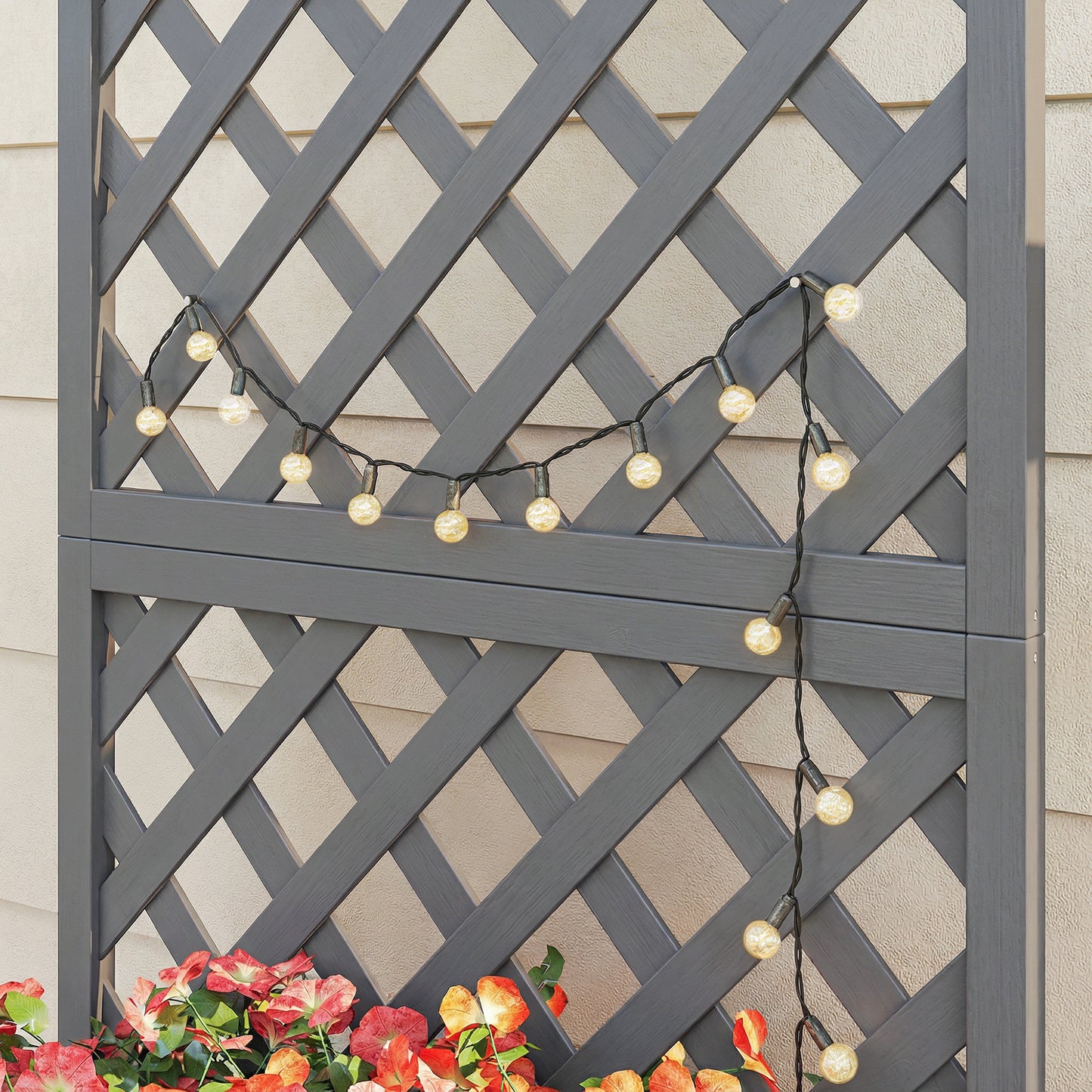 Outsunny Wooden Planter With Trellis For Climbing Plants Herbs And Flowers Raised Bed Planter Box Grey