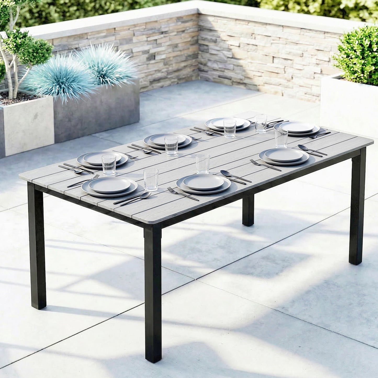 Outsunny 180 cm Rectangular Outdoor Garden Dining Table For 6 To 8 People With Wood Slatted Top Grey