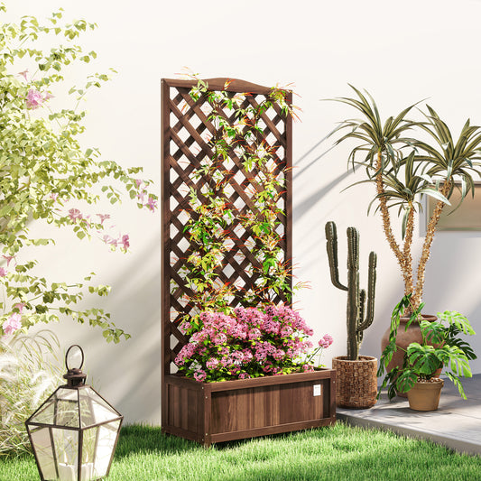 Outsunny Wooden Planter With Trellis Freestanding Raised Bed Planter For Climbing Plants 76x36x170 Cm Dark Brown