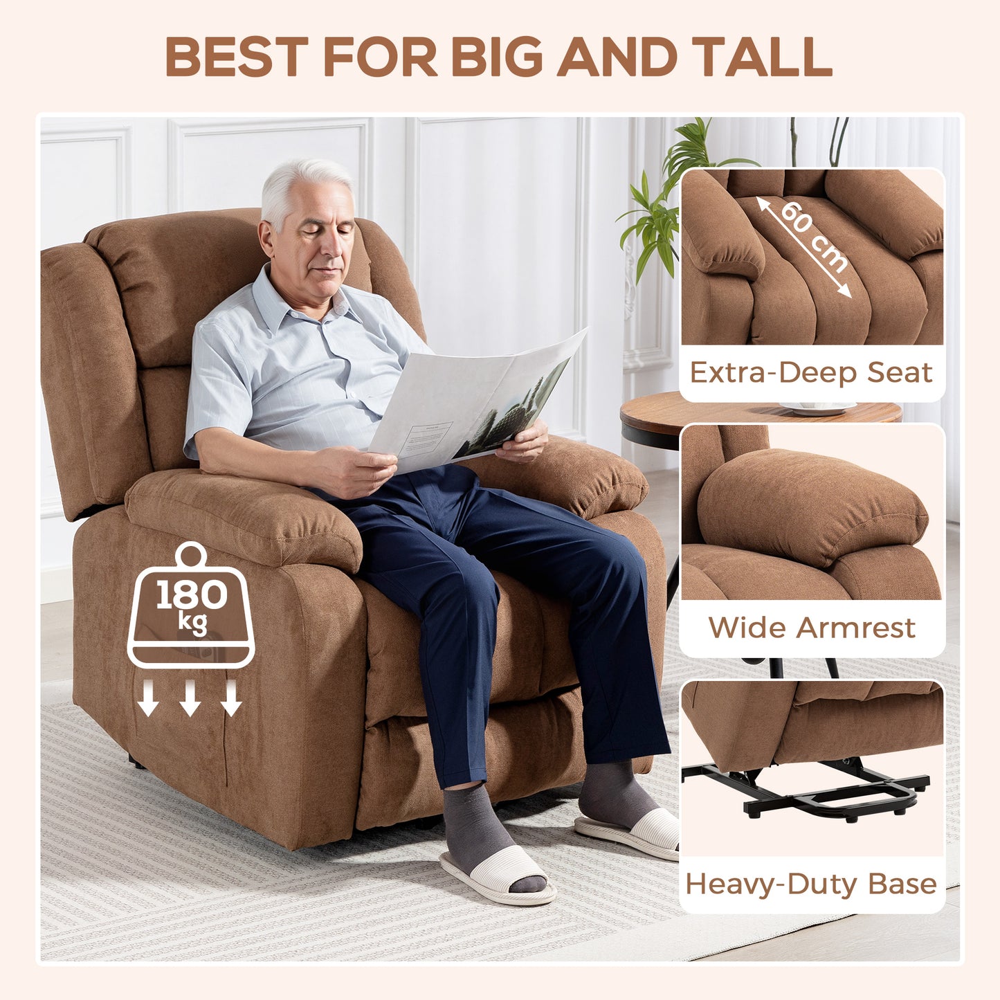 HOMCOM Power Lift Recliner Chair With Massage And Side Pocket For Elderly With Footrest Remote Brown