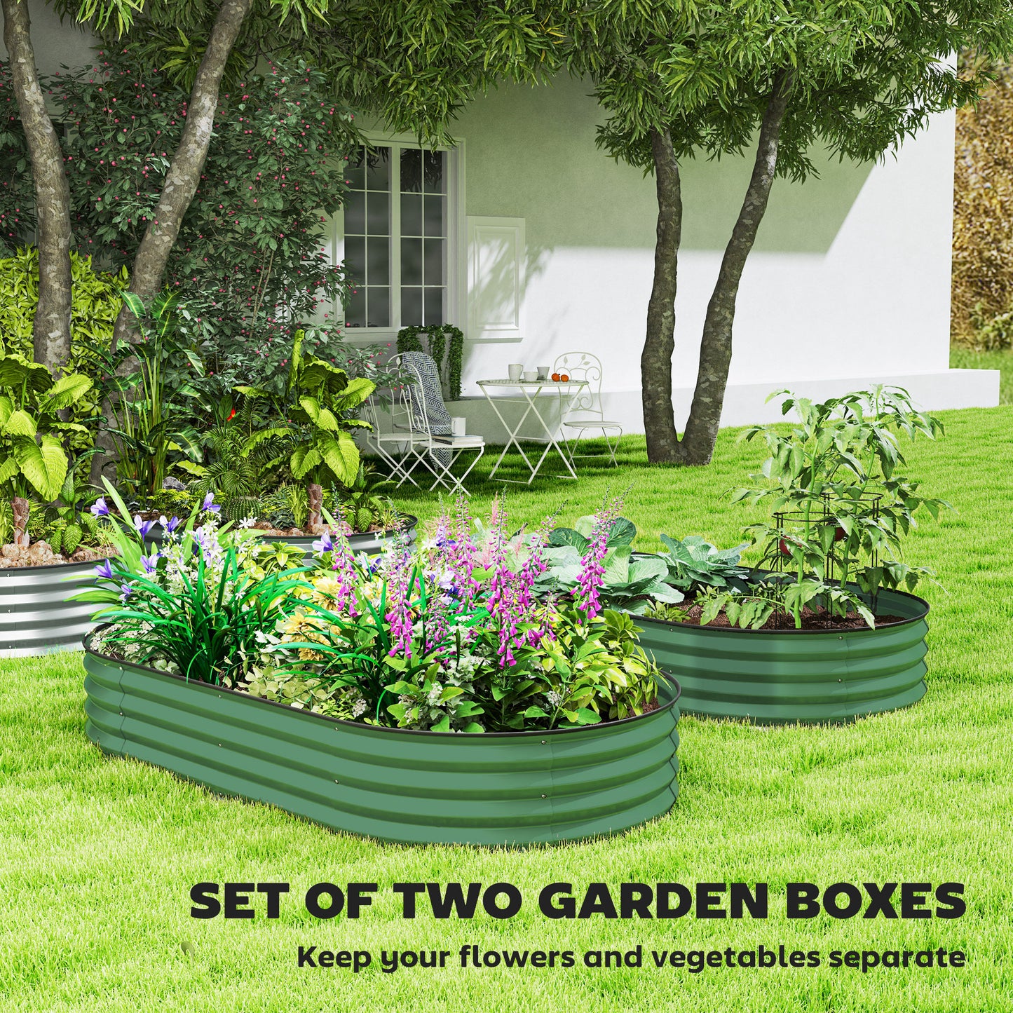 Outsunny Set Of Two 181x93 cm Steel Planters Green Galvanised Raised Garden Beds With Open Bottom