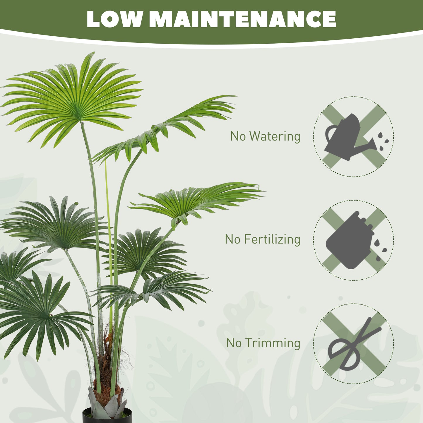 HOMCOM 145cm Artificial Palm Tree With Lifelike PEVA Leaves And Coconut Coir In Plastic Pot For Home Office Decor Green