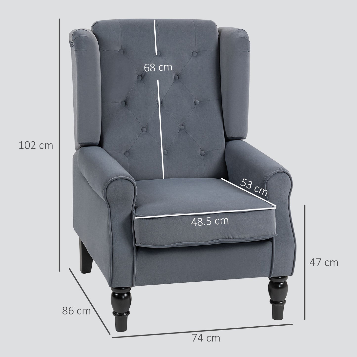 Homcom Wingback Accent Chair Grey Retro Upholstered Button Tufted Occasional Chair For Living Room And Bedroom