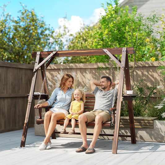Outsunny 3-Seater Wooden Garden Swing Bench with Canopy – Outdoor Patio Porch Seat