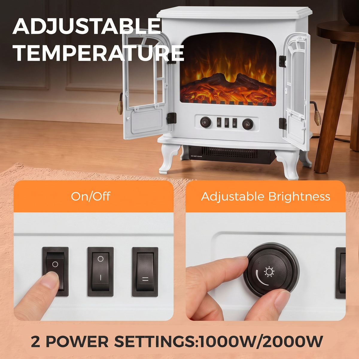 Homcom White Freestanding Electric Fireplace Heater With Led Flames