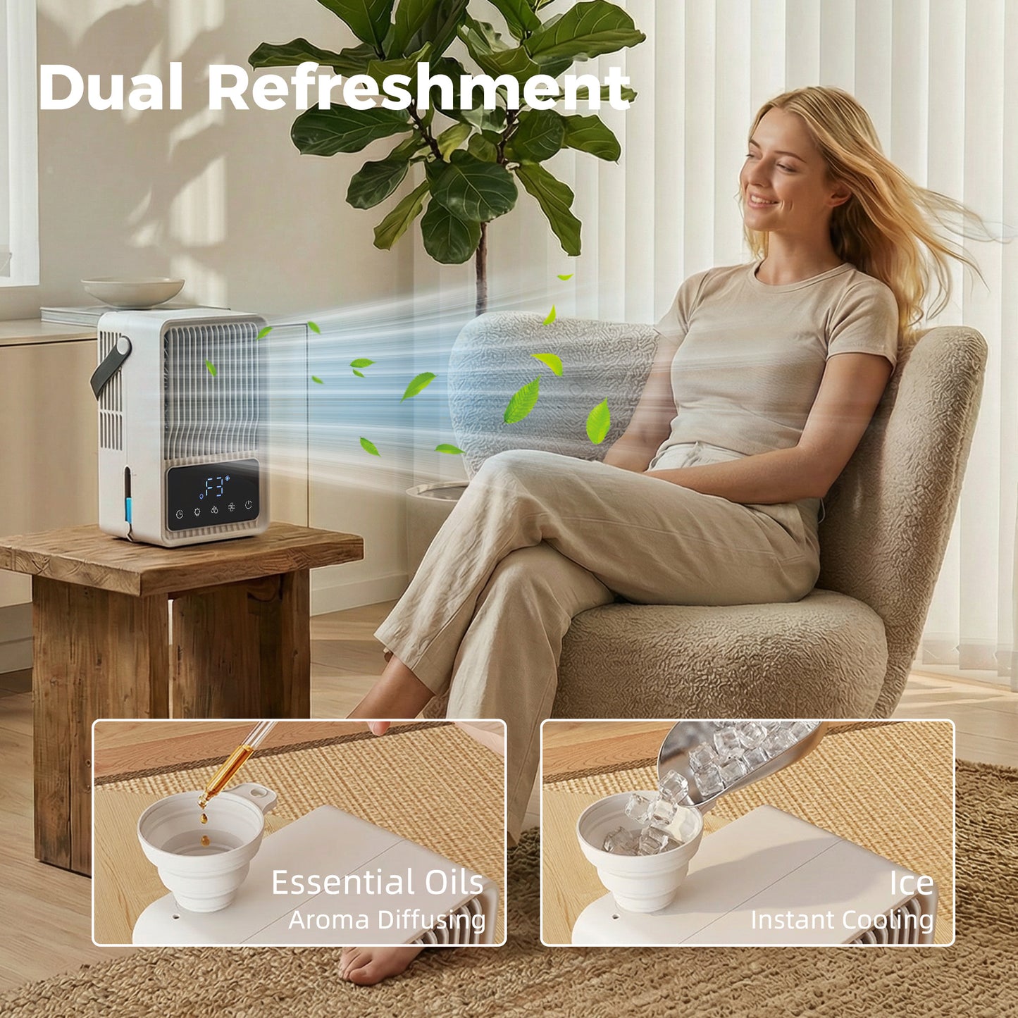 HOMCOM Portable Air Conditioner 4 in 1 Mini Air Cooler with 3 Wind Speeds 2 Mist Modes 7 Colour RGB Light Black