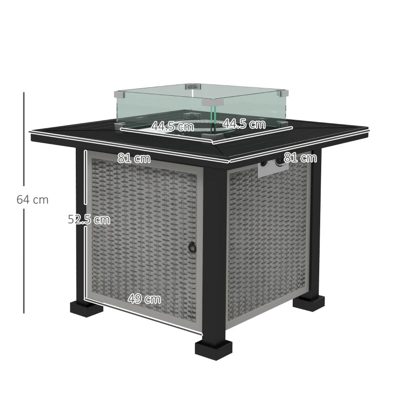 Outsunny Outdoor Propane Gas Fire Pit Table w/ Wind Screen & Glass Beads, Grey - ALL4U RETAILER LTD