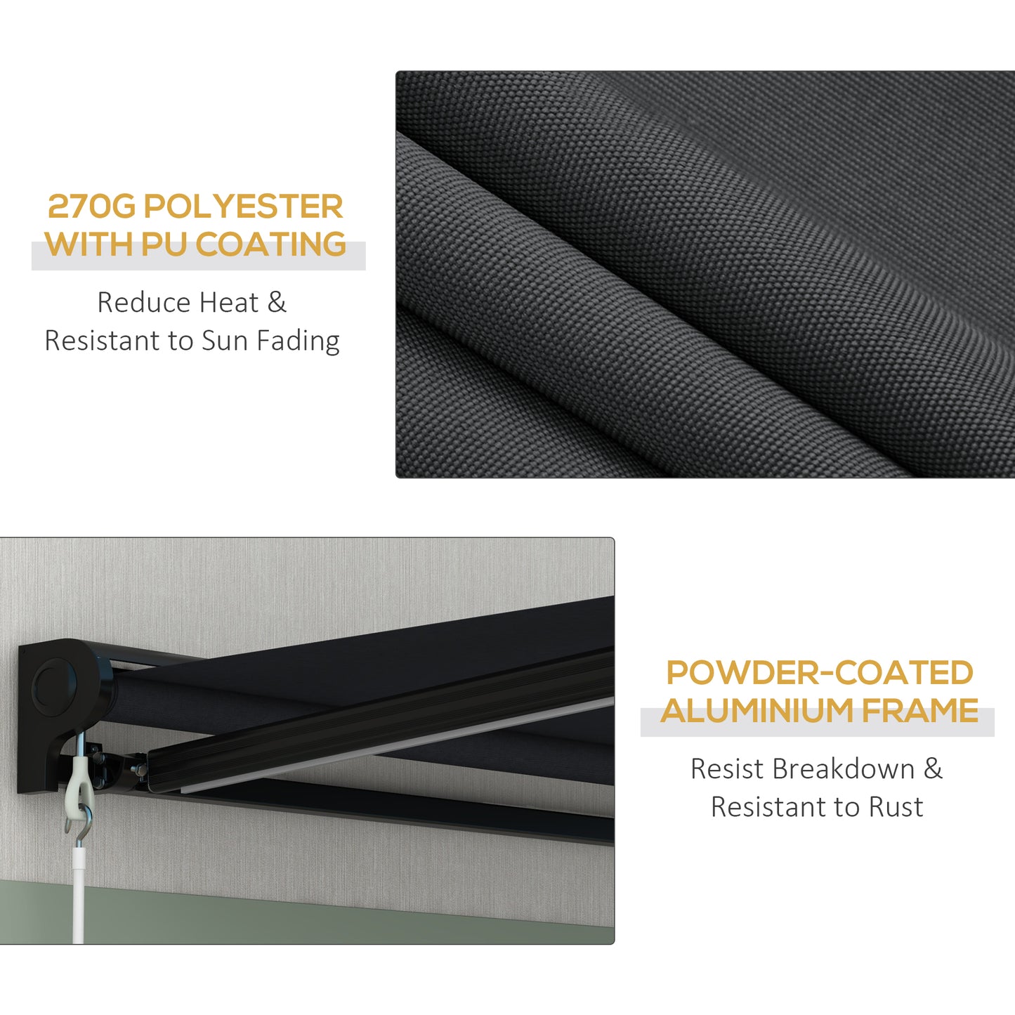Outsunny 3x2.5m Electric LED Light Retractable Awning with Aluminium Frame for Patio Door Window