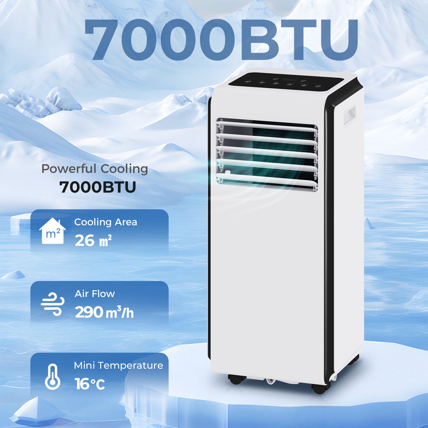 HOMCOM Portable Air Conditioner 7000 BTU 4 In 1 Cooling Dehumidifier Fan Sleep Mode White