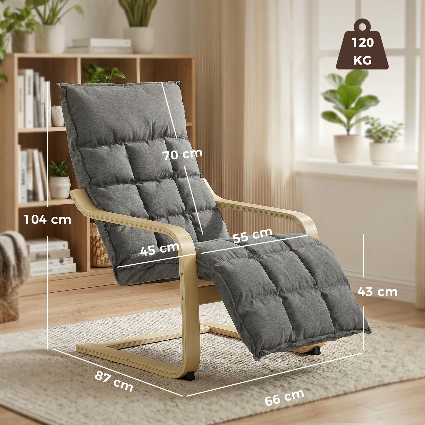 HOMCOM Modern Lounge Chair With Footrest And Plush Cushion In Linen Look Fabric For Relaxing Comfort Grey