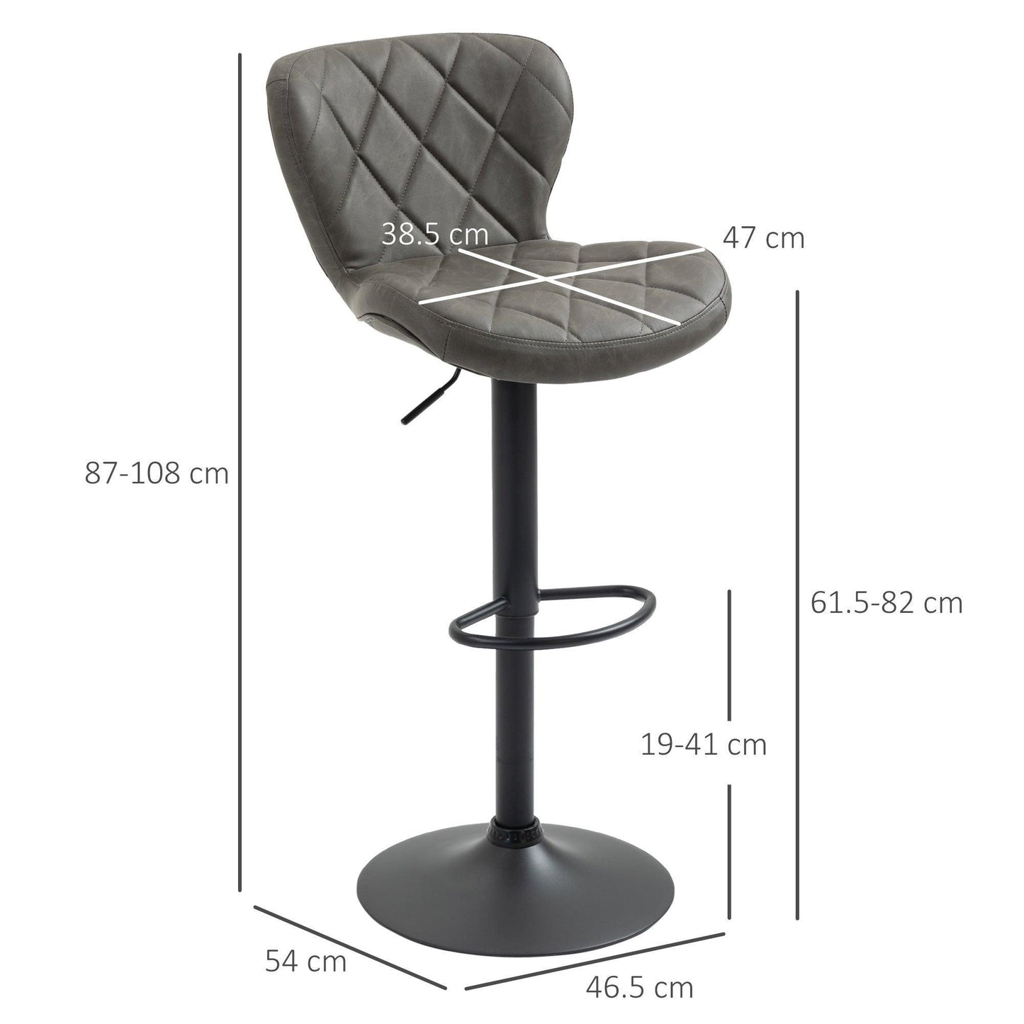 HOMCOM Adjustable Bar Stools - Comfy Swivel Set - ALL4U RETAILER LTD