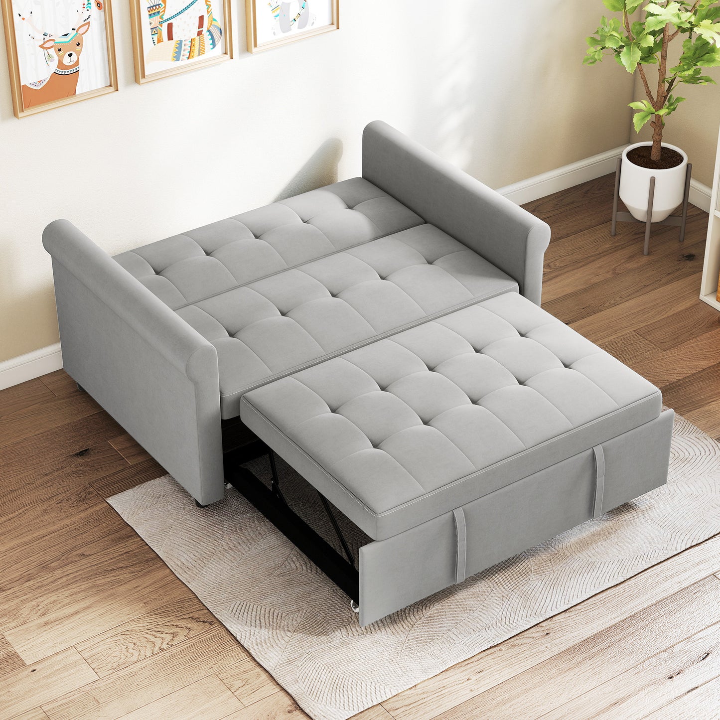 HOMCOM Two-Seater Velvet-Feel Sofa Bed Grey With Adjustable Back and High-Density Foam
