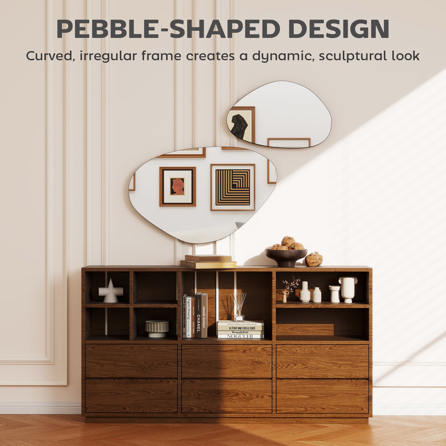 HOMCOM Pebble Shaped Wall Mirror Set Of 2 In Black With Metal Frame And MDF Construction