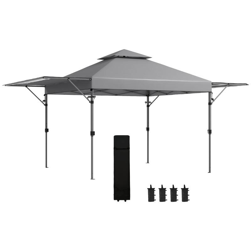 Outsunny 5x3m Pop Up Gazebo with Extendable Dual Awnings - Easy Up Marquee Party Tent, 1-Button Push, Double Roof, Wheeled Bag, Sandbags, Height Adjustable - Instant Shelter in Grey - ALL4U RETAILER LTD