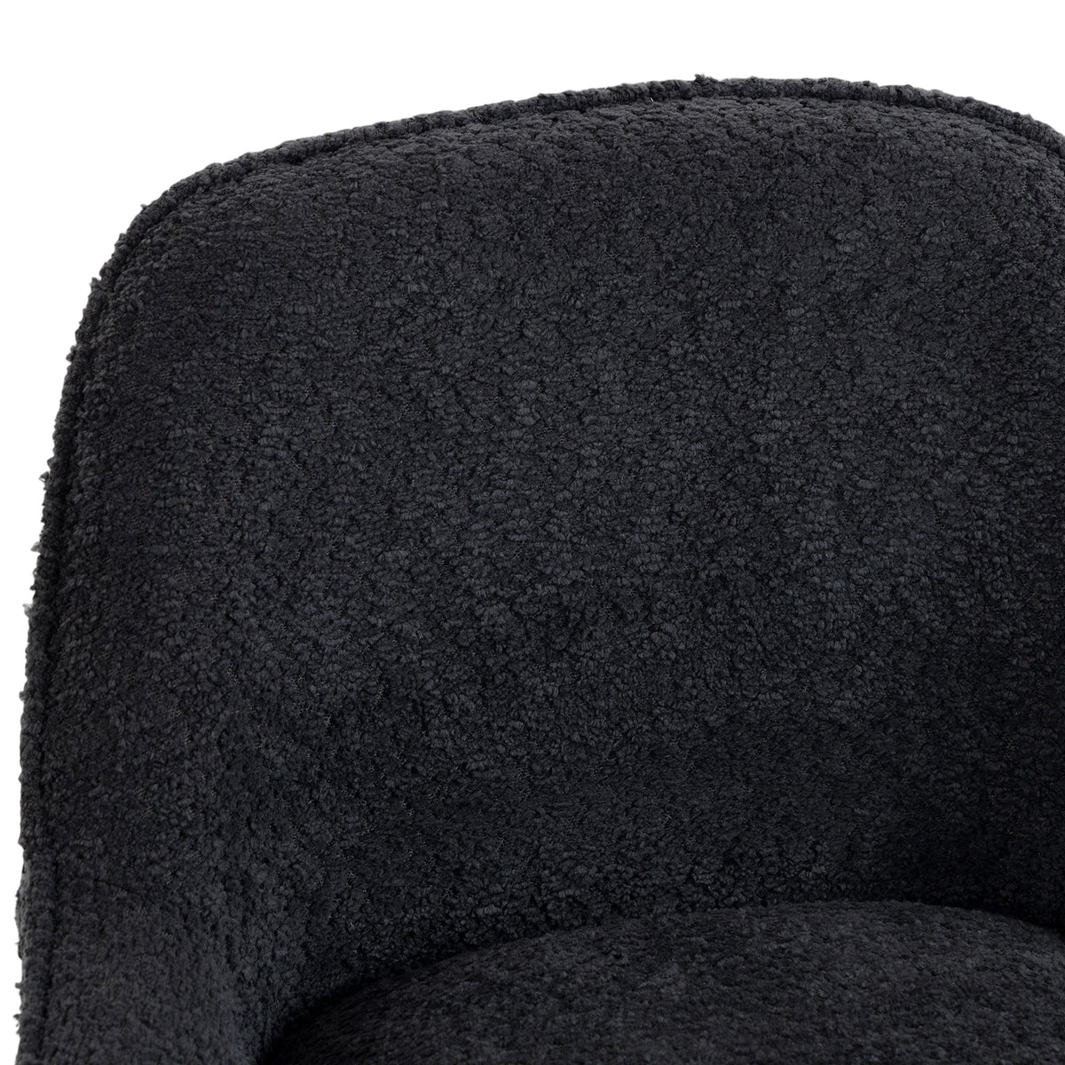 Black cushioned bar stool seat with curved backrest and textured upholstery