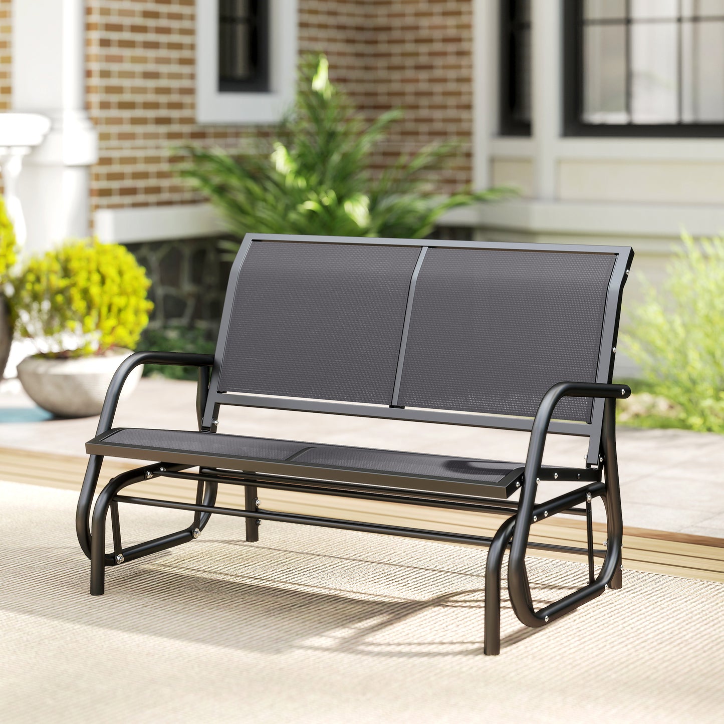 Outsunny Two Person Outdoor Glider Bench Patio Swing Loveseat With Powder Coated Steel Frame Grey
