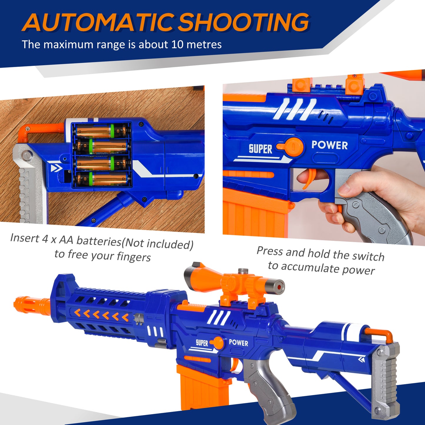 HOMCOM Kids Automatic Foam Blaster with 20 EVA Darts and Target Board for Ages 8-12 - ALL4U RETAILER LTD