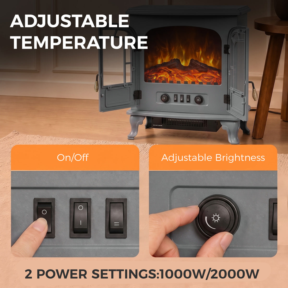 Homcom Freestanding Electric Fireplace Stove Heater With Led Flame Effect