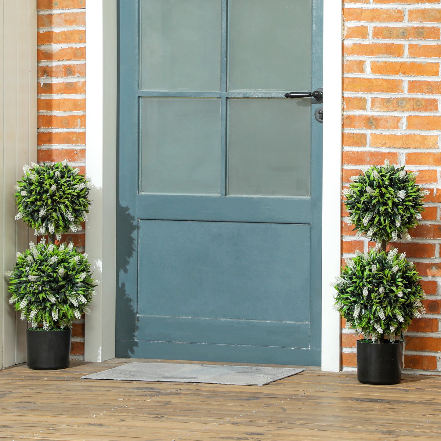 HOMCOM Set Of 2 Decorative Artificial Lavender Ball Topiary Trees In Pots For Indoor Outdoor Decor 70cm White