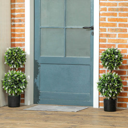 HOMCOM Set Of 2 Decorative Artificial Lavender Ball Topiary Trees In Pots For Indoor Outdoor Decor 70cm White