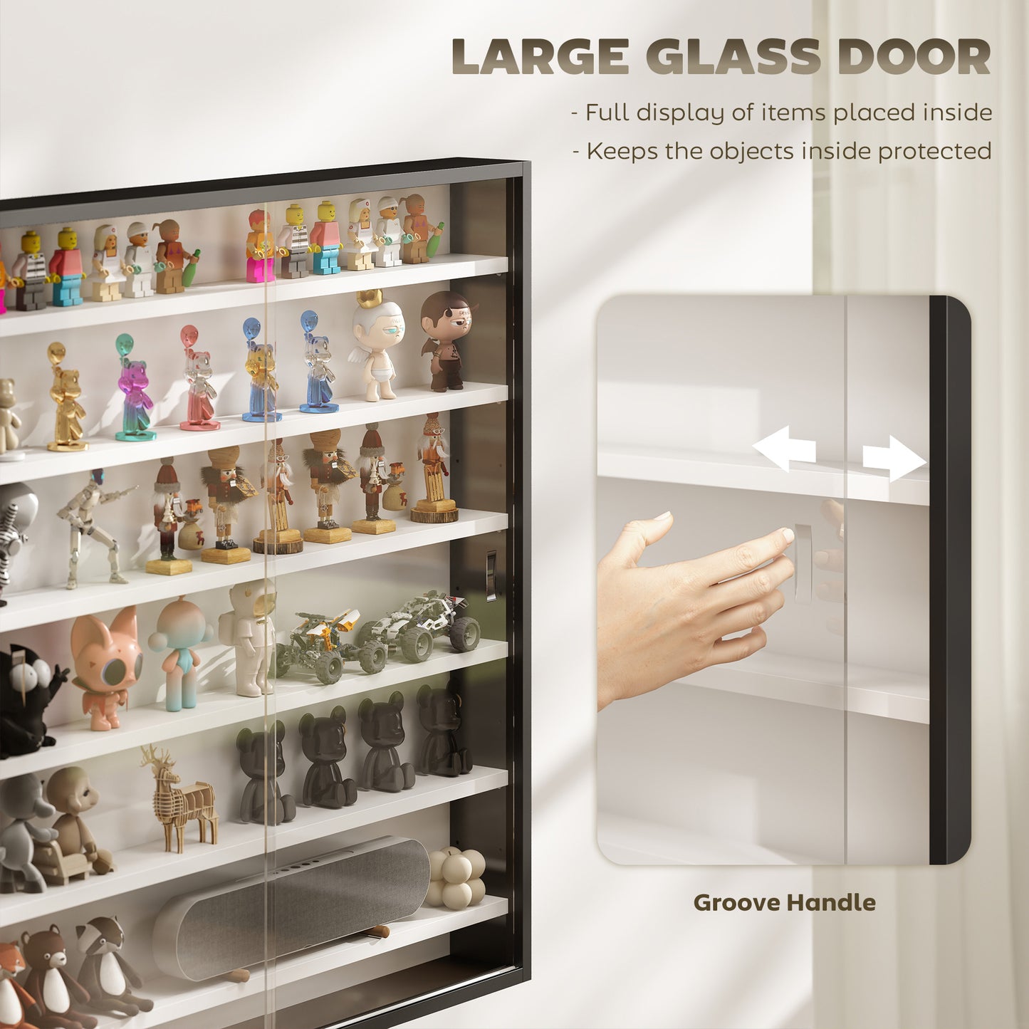 HOMCOM Six Shelf Display Cabinet With Glass Doors Black And White Ideal For Decor And Storage