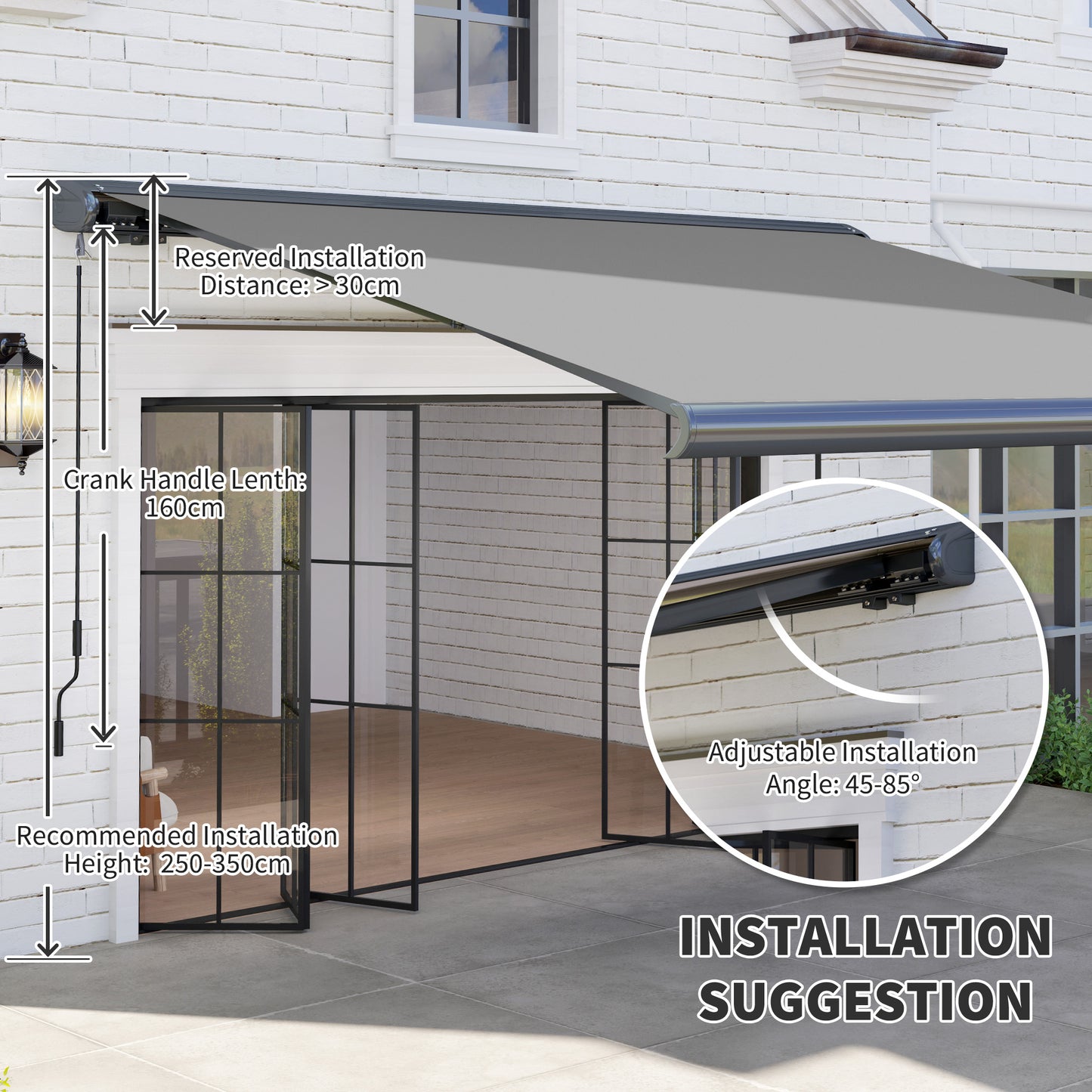 Outsunny 3.5 X 3 M Electric Awning Aluminium Frame DIY Retractable Awning UV50+ Sun Shade Canopy Light Grey