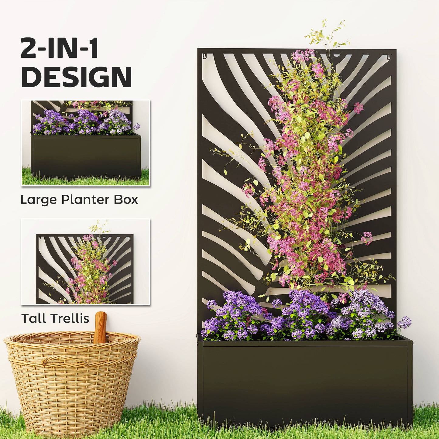 Outsunny Metal Garden Bed With Trellis Wall Mounted Or Freestanding Raised Planter With Privacy Screen