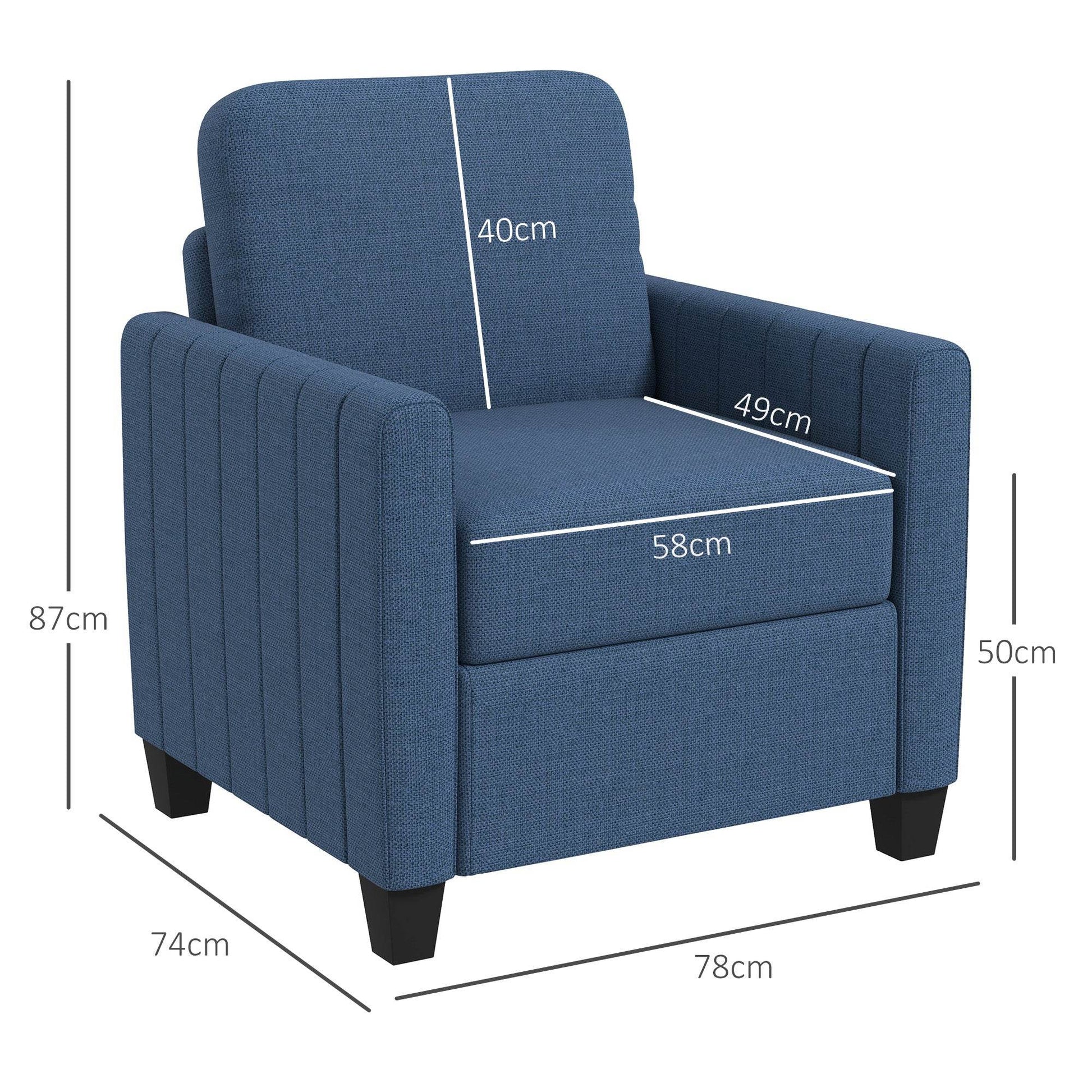 HOMCOM Contemporary Blue Boxy Linen Armchair - ALL4U RETAILER LTD