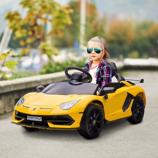 HOMCOM Lamborghini Aventador Licensed 12V Kids Electric Ride On Car - Yellow - ALL4U RETAILER LTD
