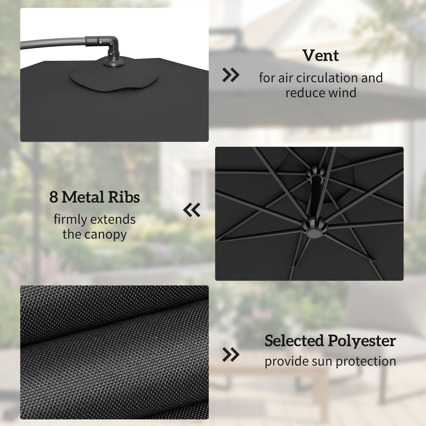 Outsunny 3m Overhanging Cantilever Parasol With Base, Weights and Cover for Outdoors Black