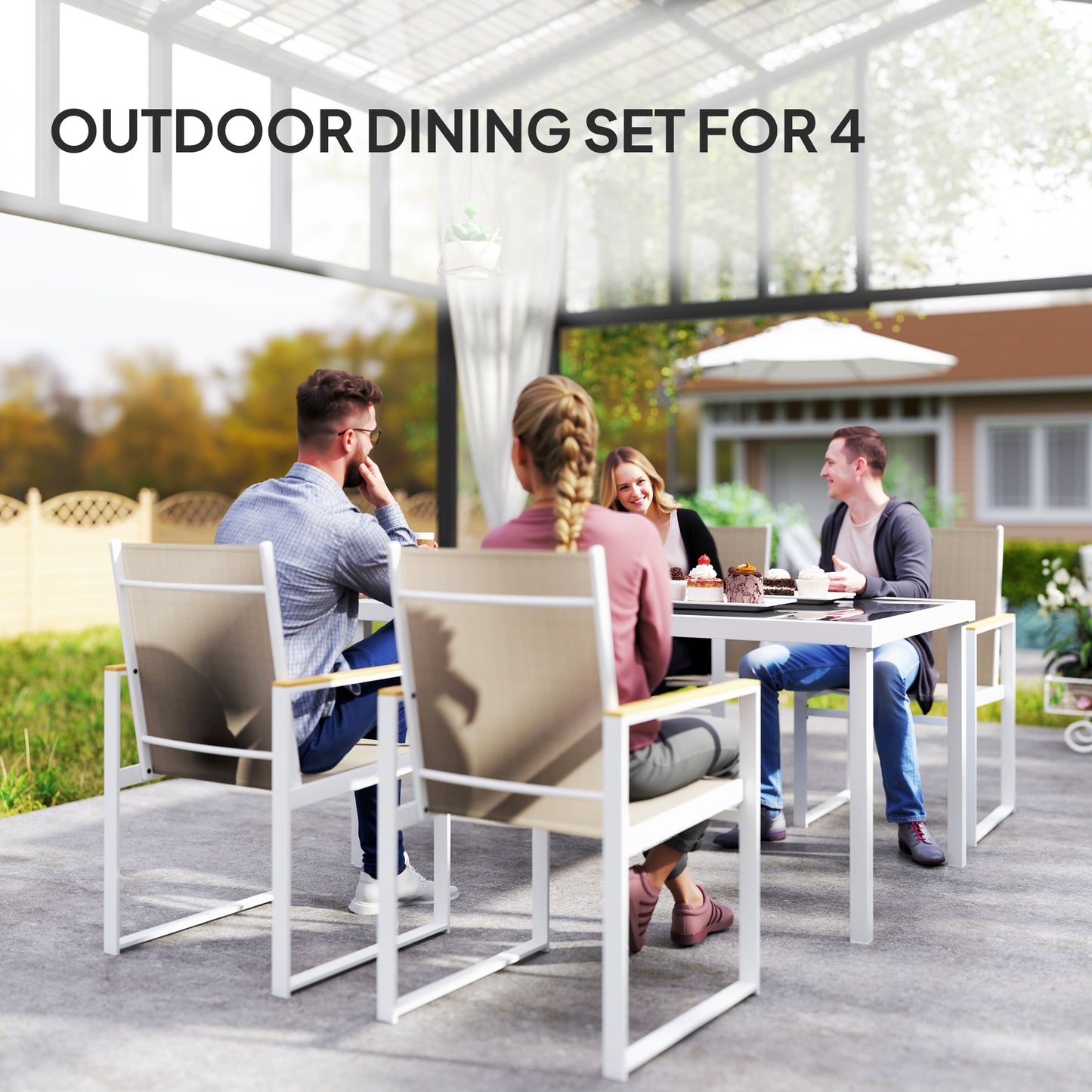 Outsunny 5 Piece Garden Furniture Set With 4 Armchairs And Tempered Glass Tabletop For Deck Balcony