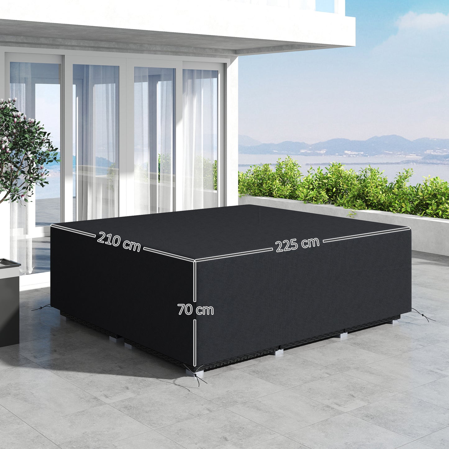 Outsunny 600D Oxford Outdoor Sofa Set Cover Waterproof UV Protection Rattan Lounger Cover 225L X 210W X 70H cm Black