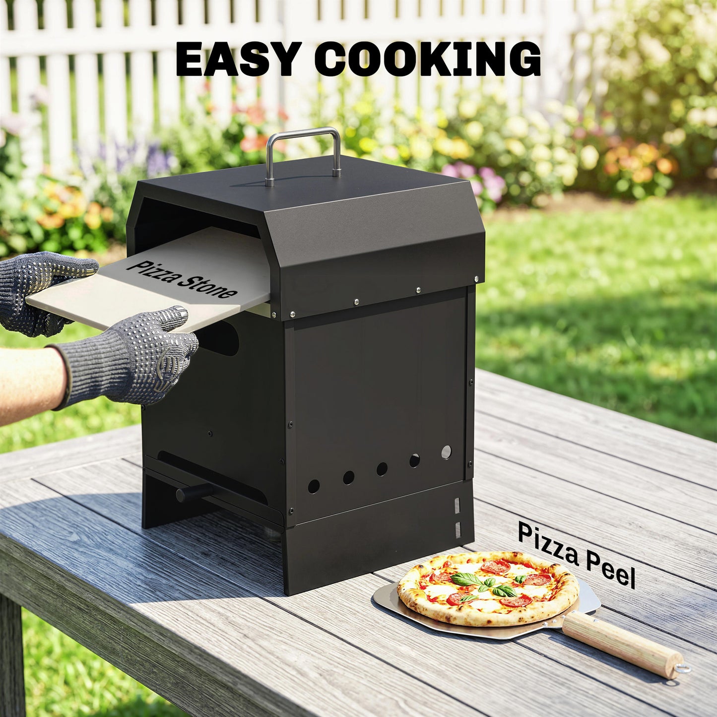 Outsunny 3 In 1 Outdoor Pizza Oven Portable Wood Fired Pizza Maker With Handles Stone And Peel Charcoal Grill