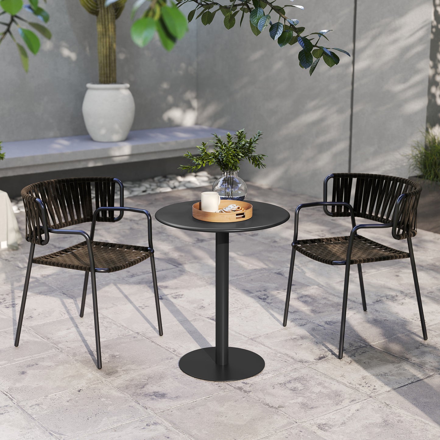 HOMCOM Round Dining Table With Steel Base For Living Room And Dining Room 60 cm Diameter 72 cm High Black