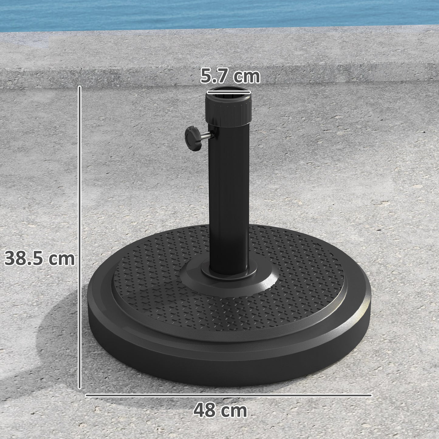 Outsunny 22kg Garden Parasol Base Round HDPE Sun Umbrella Base Heavy Duty For 38mm Or 48mm Poles Black