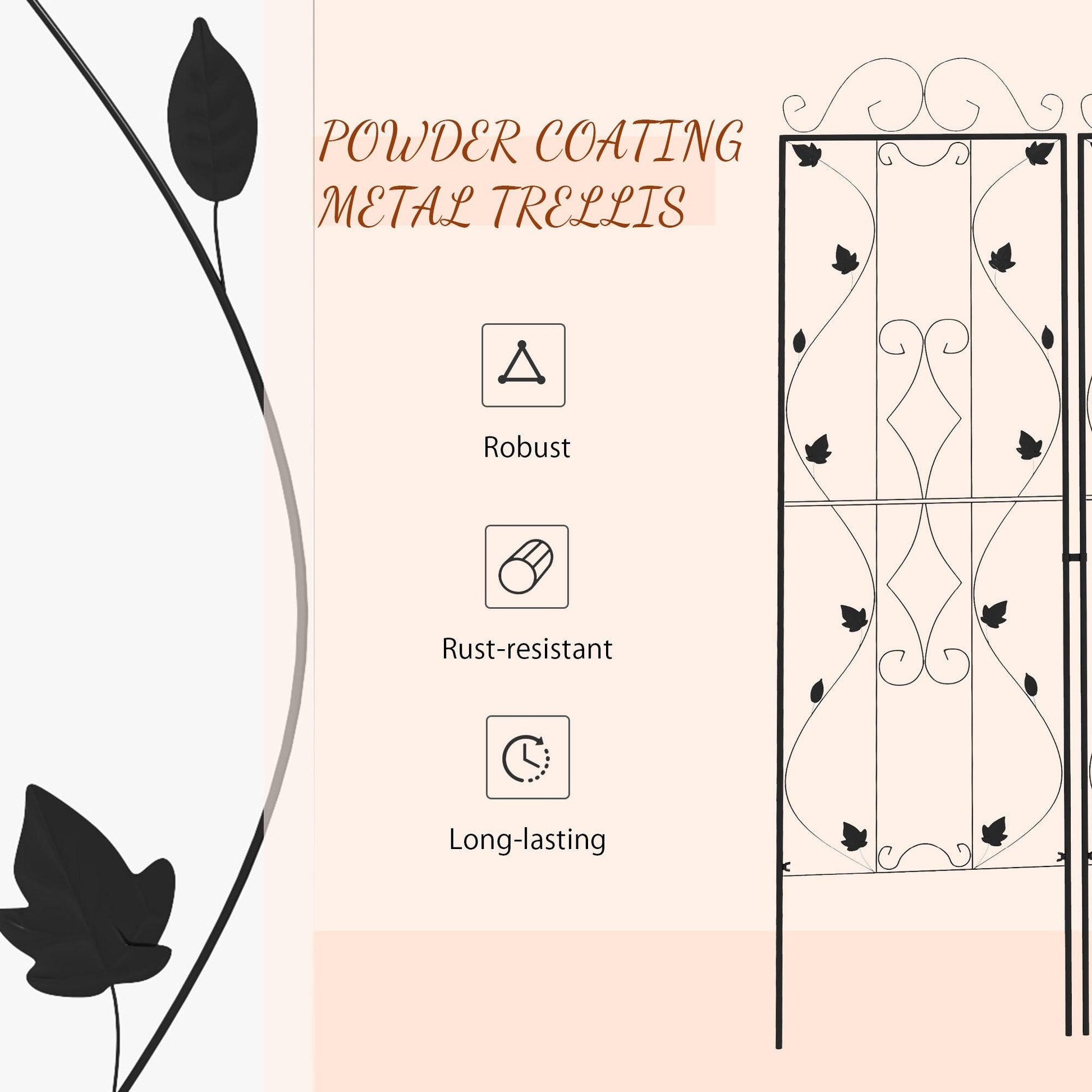 Outsunny Metal Trellis Set of 2, Garden Trellis for Climbing Plants Support Frames, Leaf Design - ALL4U RETAILER LTD