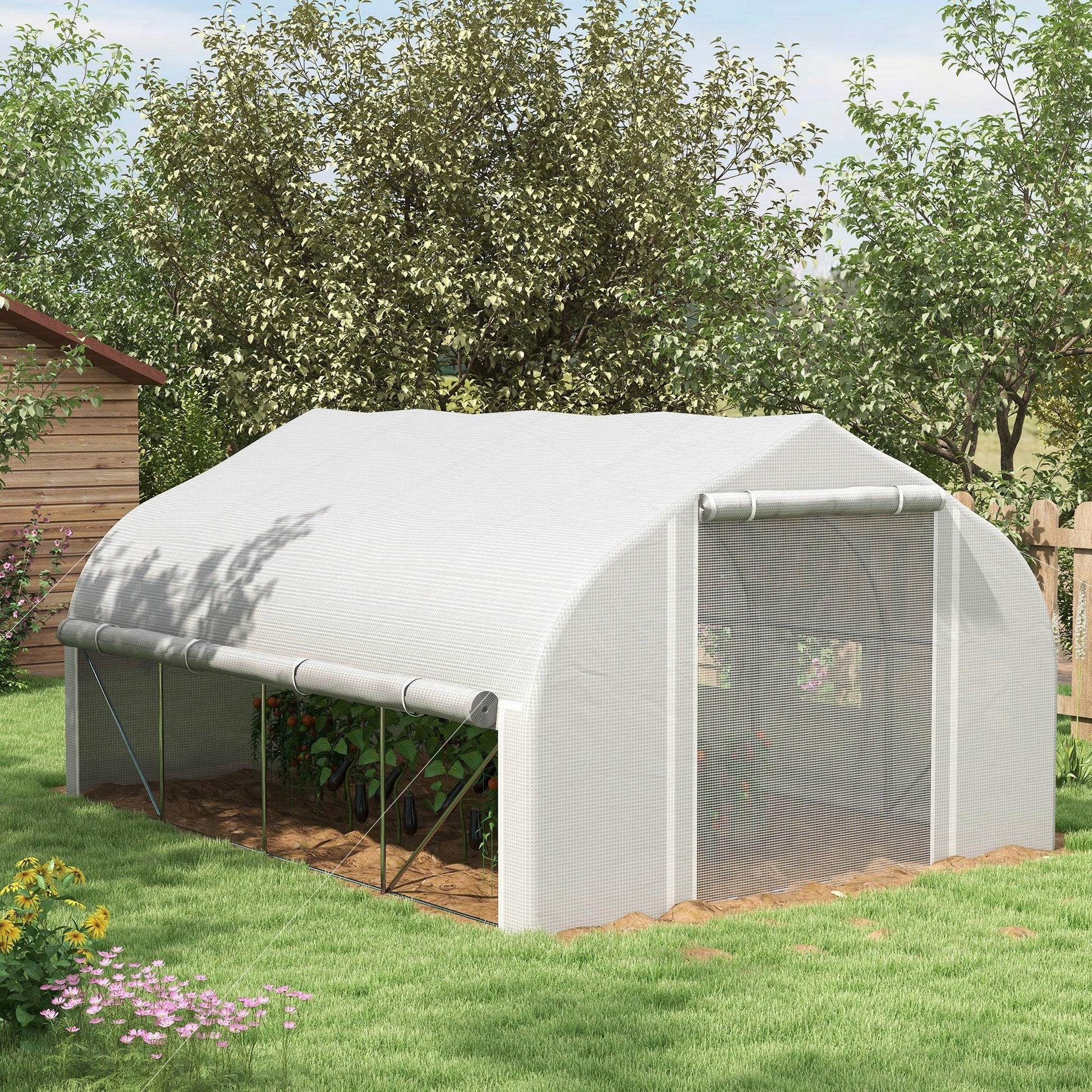 Outsunny 4 x 3(m) Walk-in Tunnel Greenhouse, Roll Up Sidewalls, Mesh Door - ALL4U RETAILER LTD