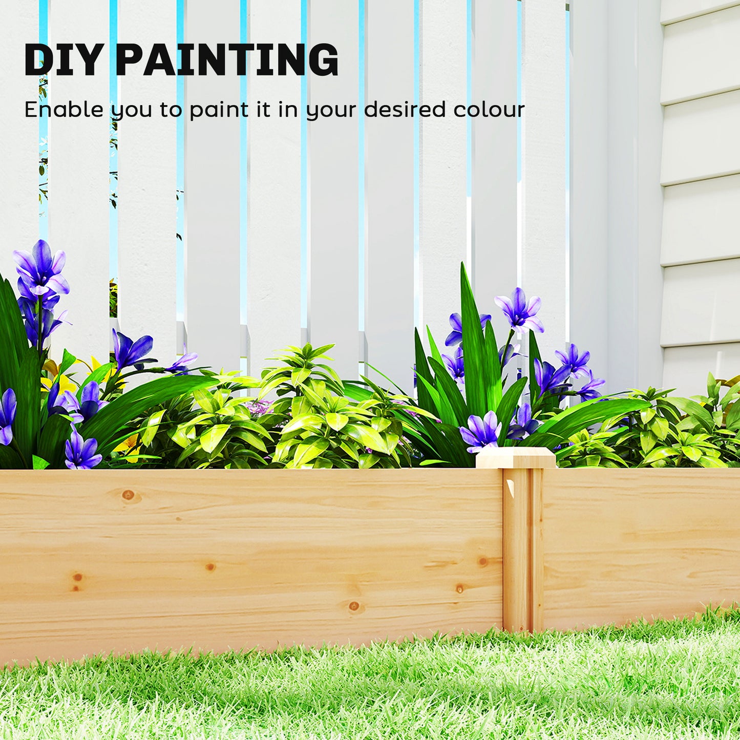 Outsunny Raised Garden Bed Wooden Planter Box With Divider Open Bottom For Flowers Herbs Vegetables DIY Painting