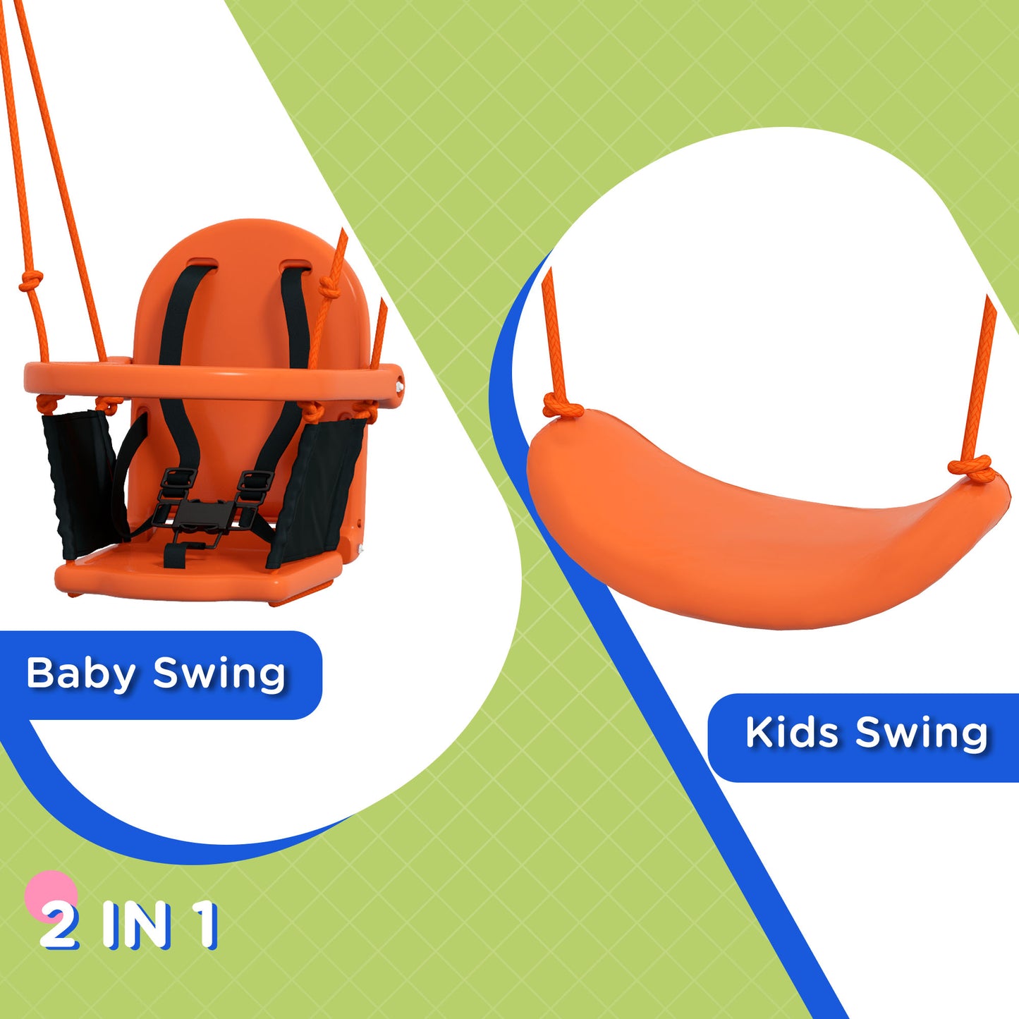 Outsunny 2-in-1 Toddler and Kids Swing Set with Cozy Seat & Safety Strap, Bright Orange Design - ALL4U RETAILER LTD