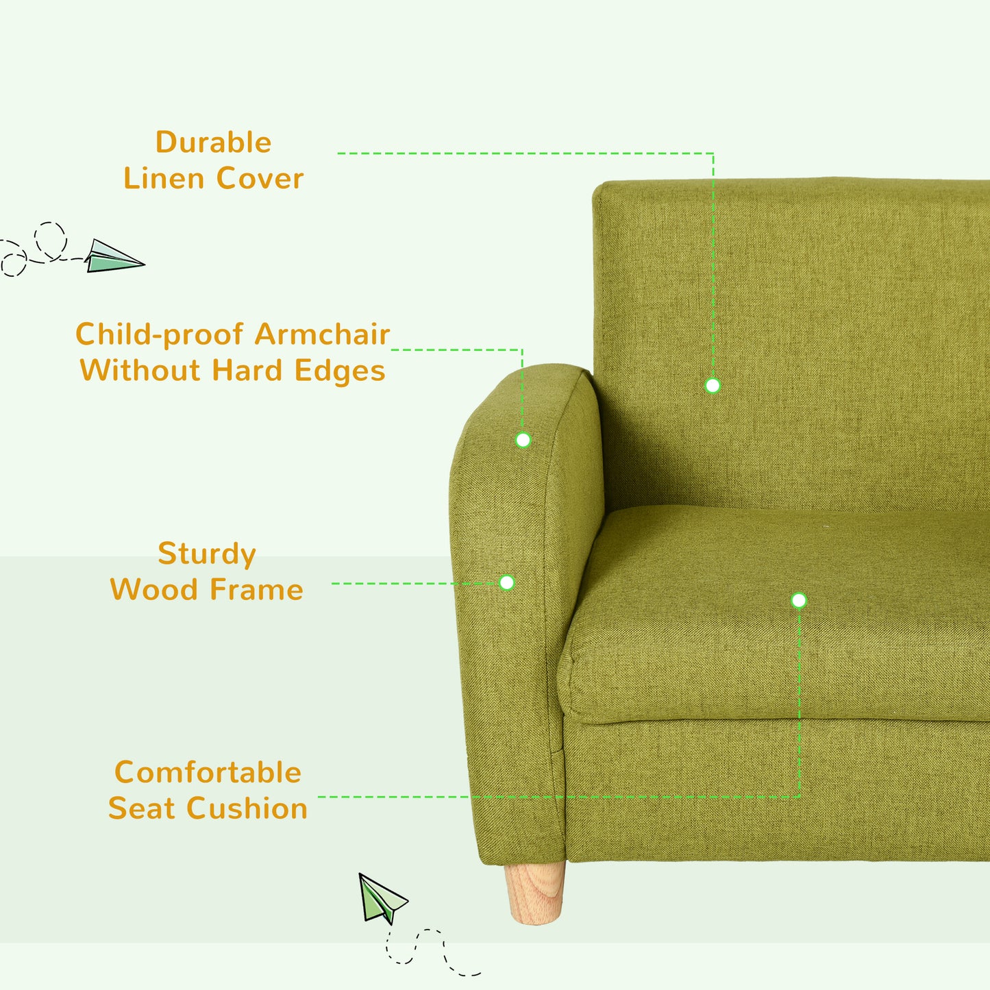 HOMCOM Children Armchair Mini Sofa With Wood Frame Anti Slip Legs High Back For Cozy Kids Seating