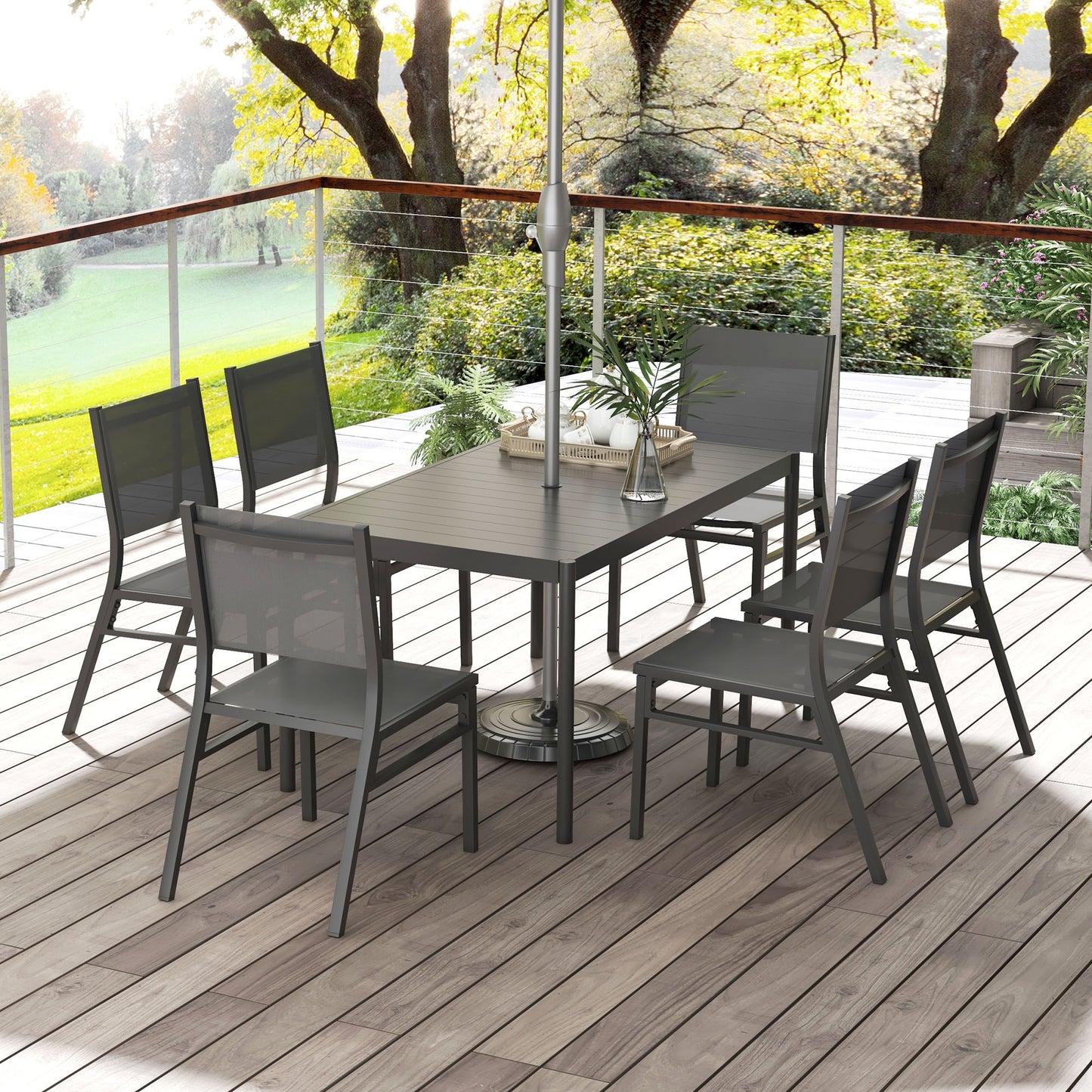 Outsunny 7-Piece Outdoor Steel Dining Set with Aluminium-Top Table and Breathable Mesh Chairs - ALL4U RETAILER LTD