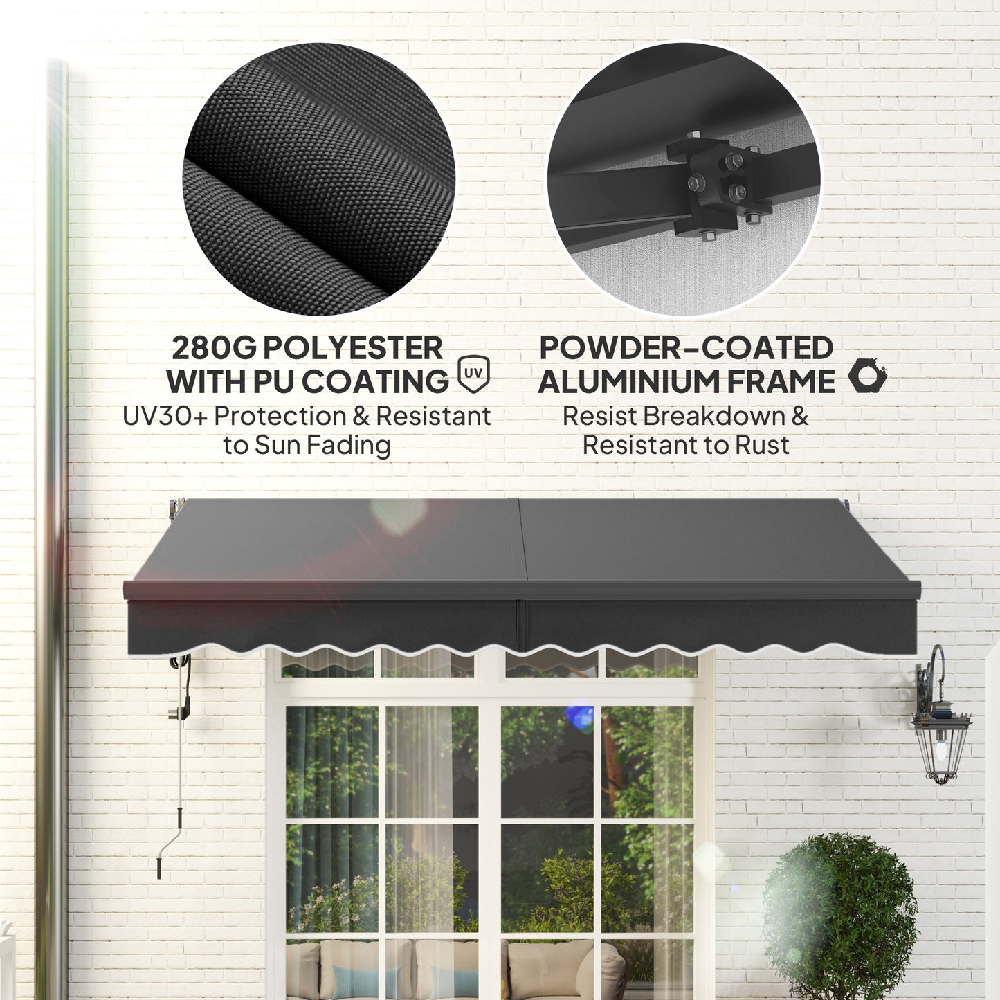 Outsunny 3 X 2.5m Electric Retractable Awning With Remote Control Aluminium Frame UV30 Sun Shade Canopy For Patio